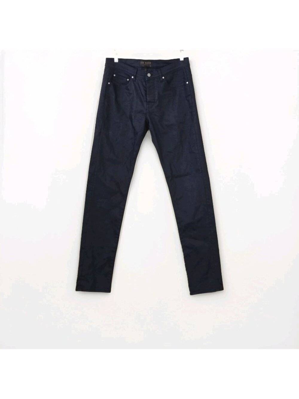 Ted Baker London Coated Waxed Jeans 32L x 34 Navy Blue Steve Slim Straight Pants